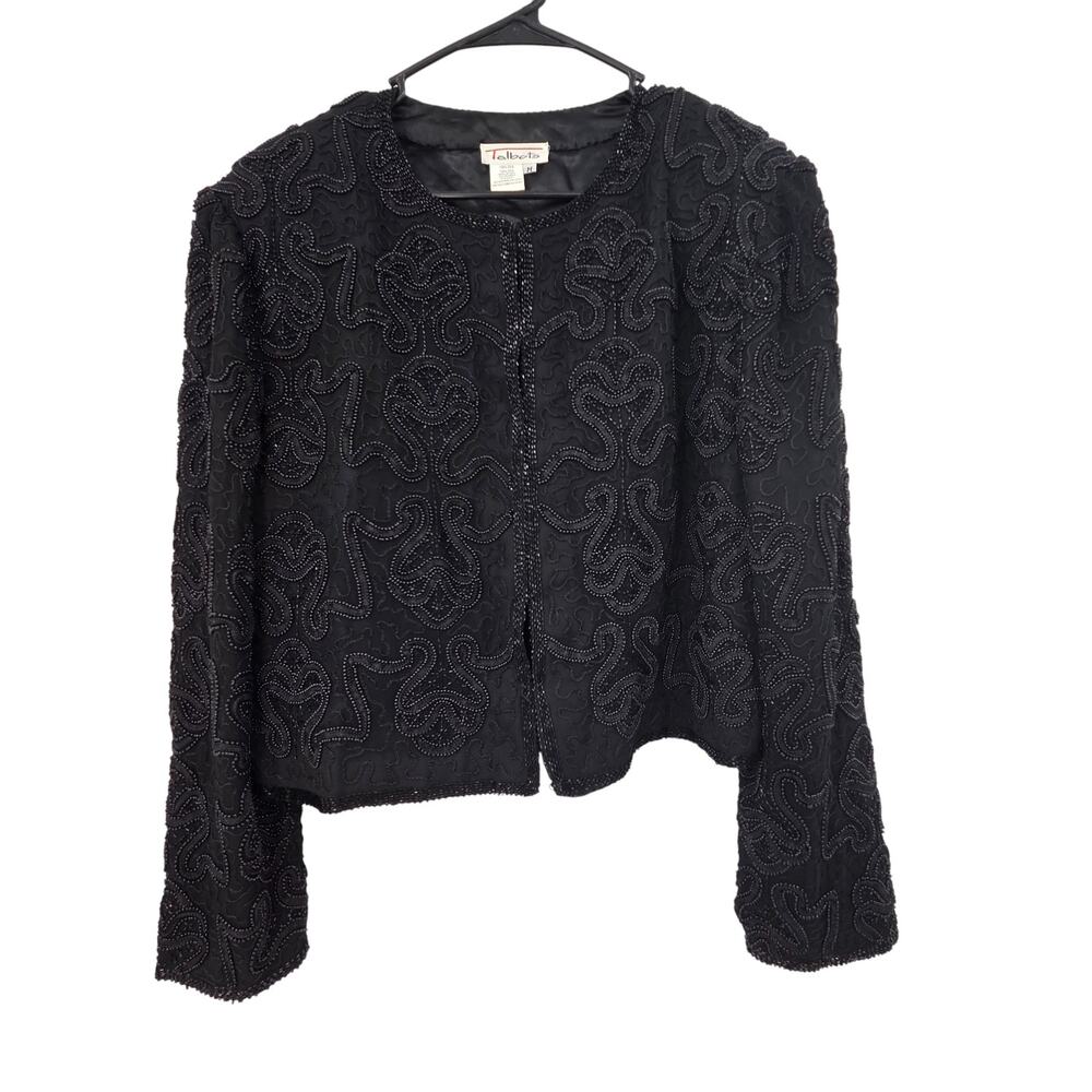 VINTAGE TALBOTS MEDIUM SILK EMBROIDER BEADED WESTERN FRONT CLIP CARDIGAN